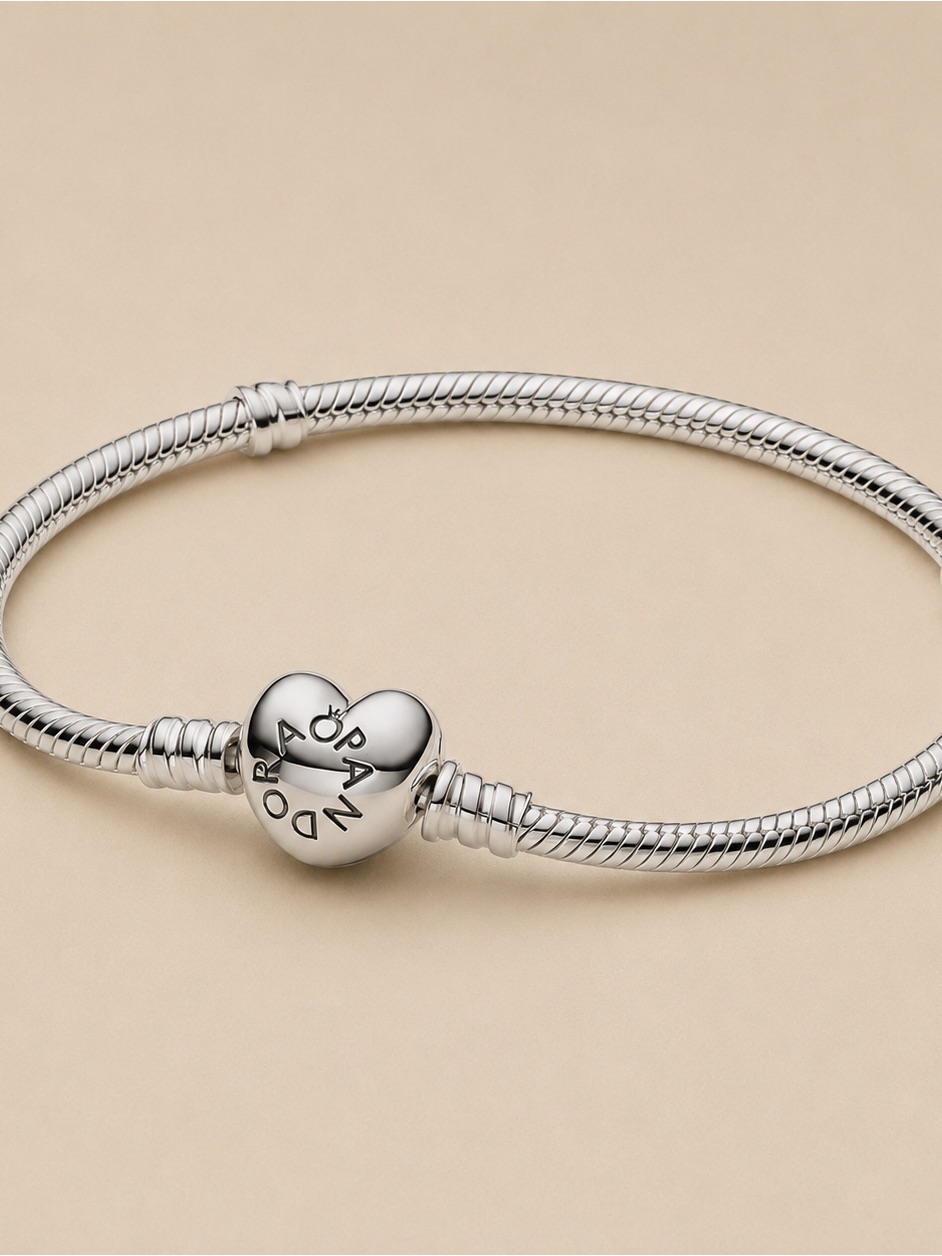 Pandora Silver Heart Clasp Snake Chain Bracelet